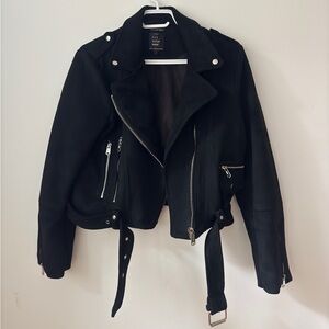 Zara TRF Black Faux Suede Biker Jacket - size Large